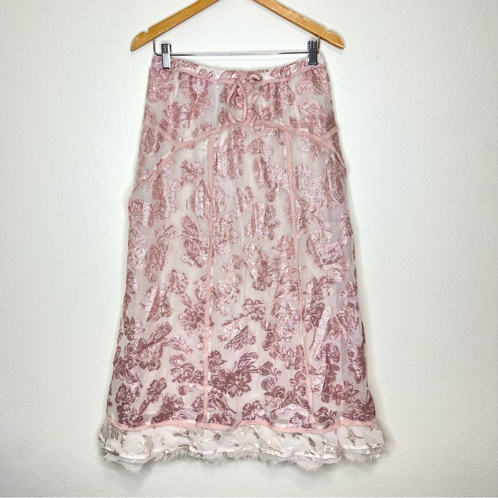 Zara Pink Floral Lace Midi Skirt - Picture 4 of 5